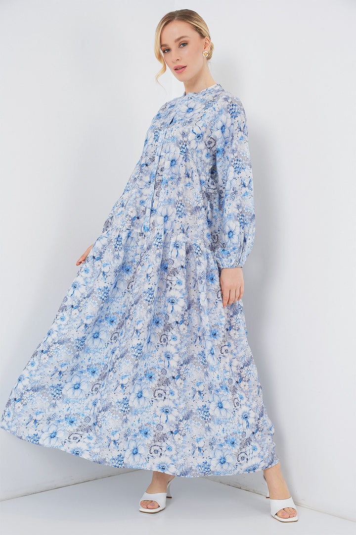 BGD Women Woman Patterned Hijab Dress 2583 - Blue - Worcester