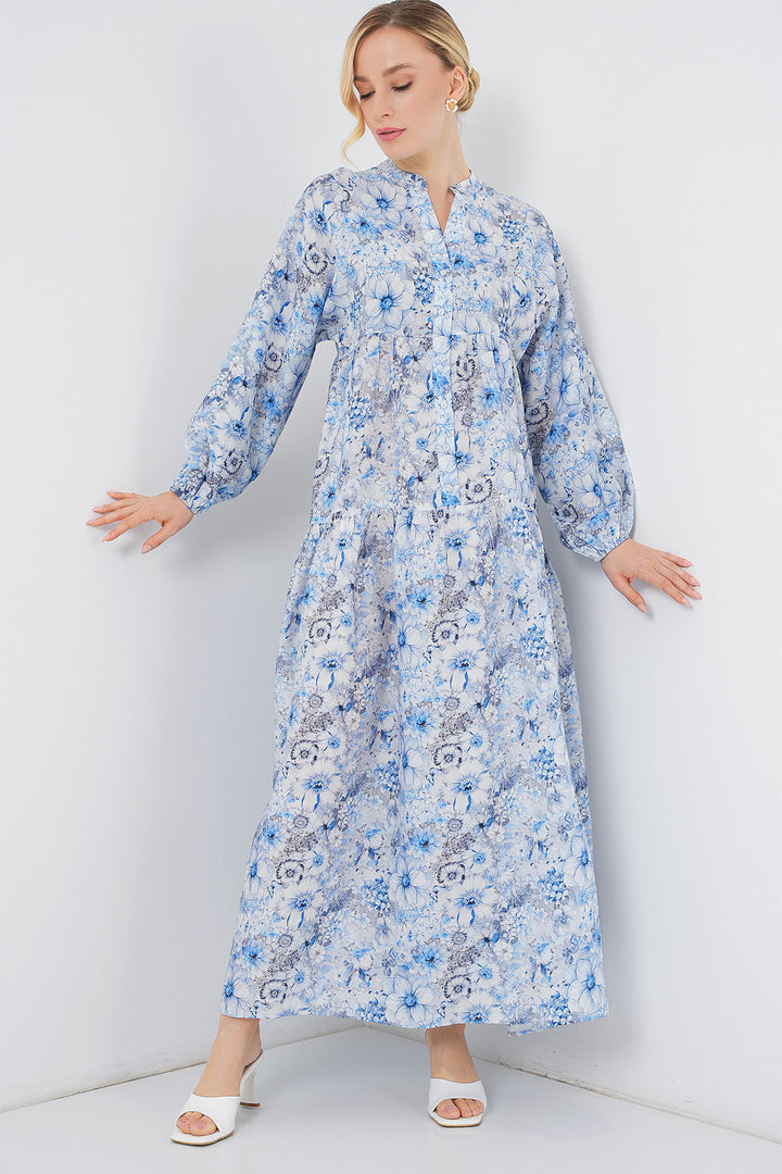 BGD Women Woman Patterned Hijab Dress 2583 - Blue - Worcester