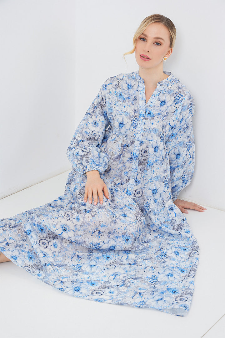 BGD Women Woman Patterned Hijab Dress 2583 - Blue - Worcester