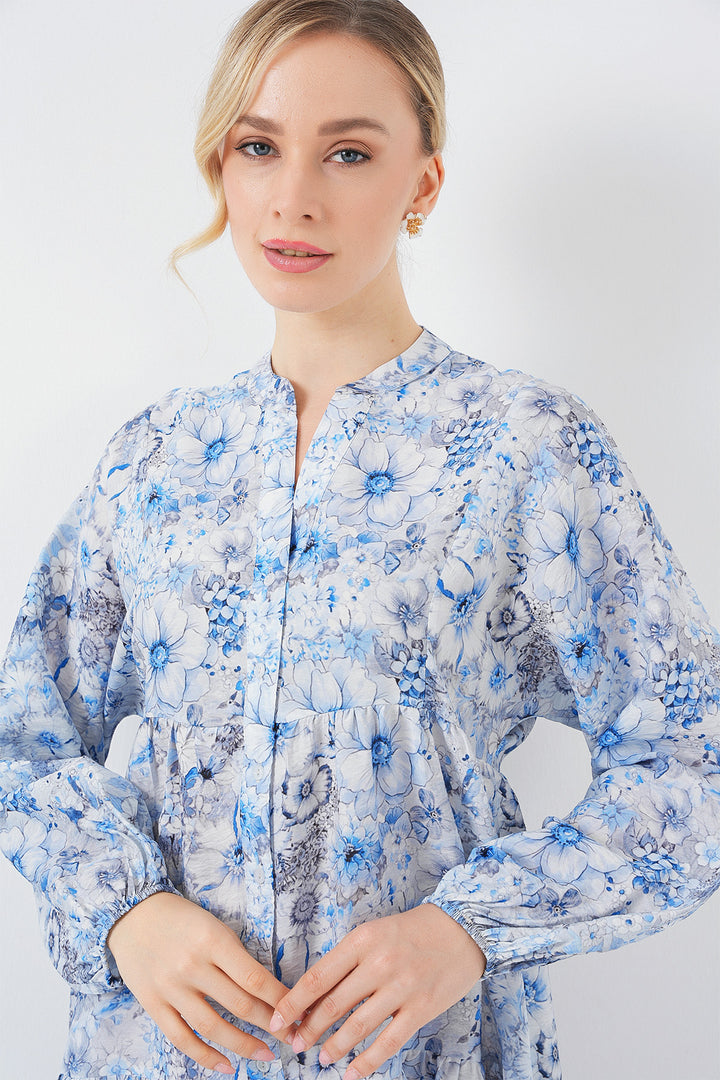 BGD Women Woman Patterned Hijab Dress 2583 - Blue - Worcester