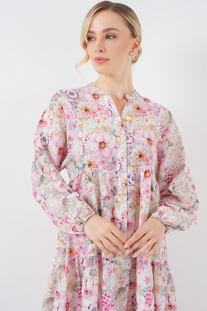 BGD Women Woman Patterned Hijab Dress 2583 - Pink - Wesley Chapel