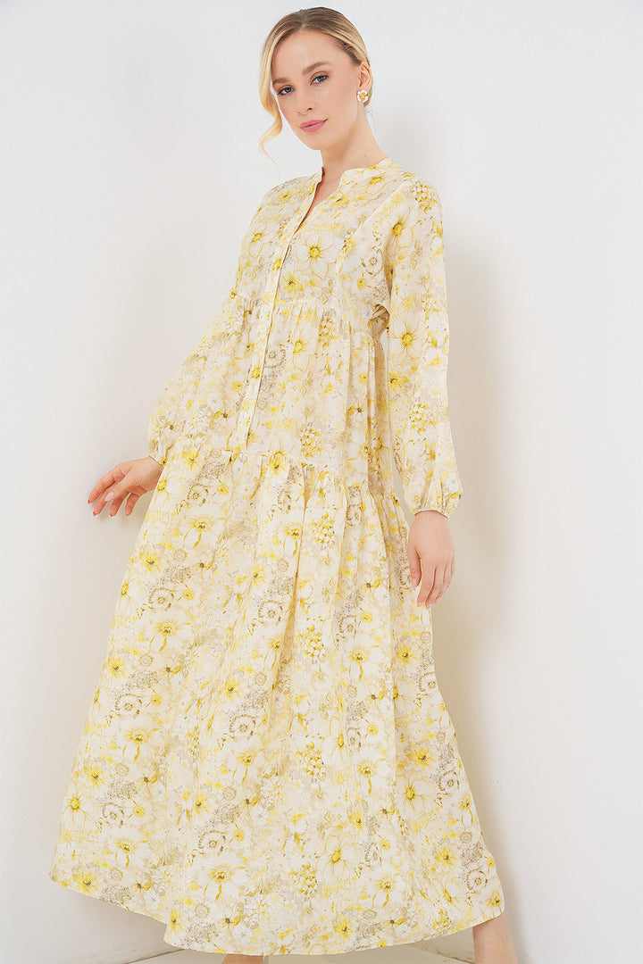 BGD Women Woman Patterned Hijab Dress 2583 - Yellow - Albacete