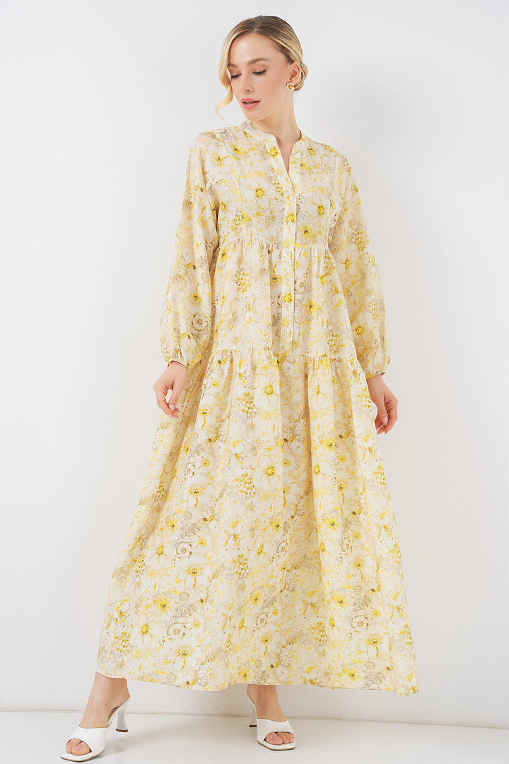 BGD Women Woman Patterned Hijab Dress 2583 - Yellow - Albacete