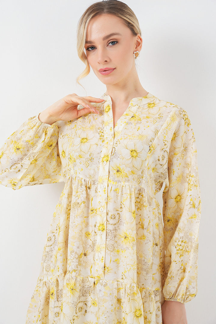 BGD Women Woman Patterned Hijab Dress 2583 - Yellow - Albacete