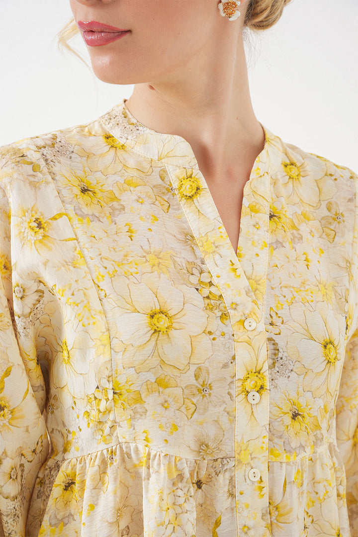 BGD Women Woman Patterned Hijab Dress 2583 - Yellow - Albacete