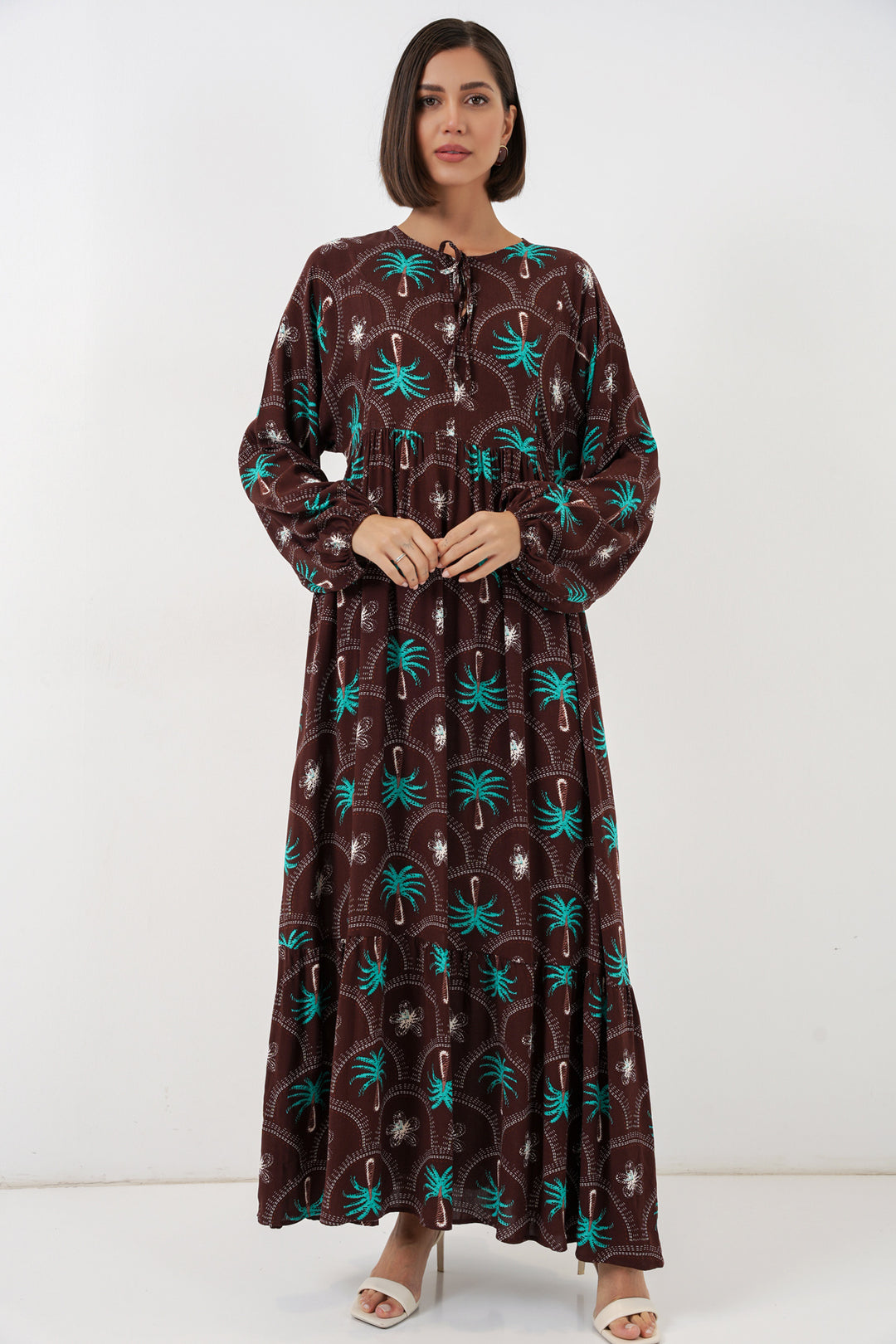 BGD Women Kadın Desenli Tesettür Elbise 2594 - Kahverengi - Pueblo West