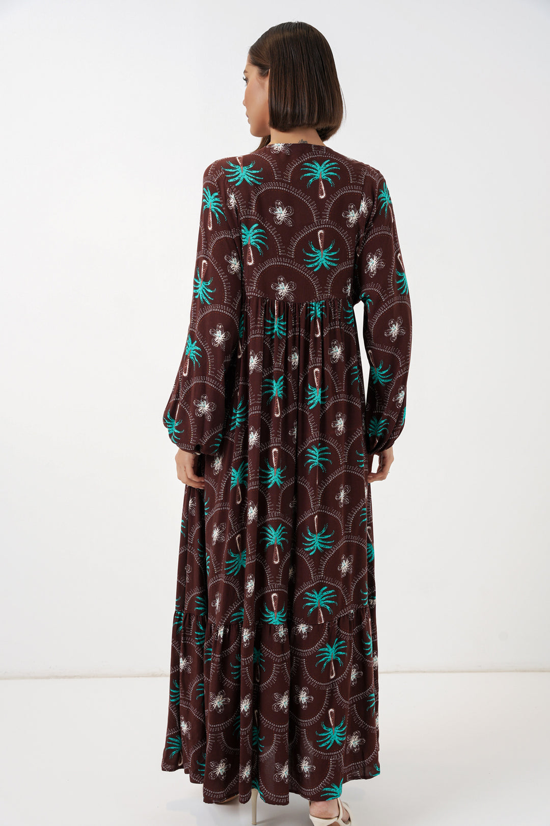 BGD Women Kadın Desenli Tesettür Elbise 2594 - Kahverengi - Pueblo West