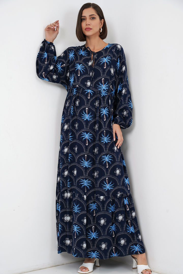 BGD Women Kadın Desenli Tesettür Elbise 2594 - Lacivert - Hyde