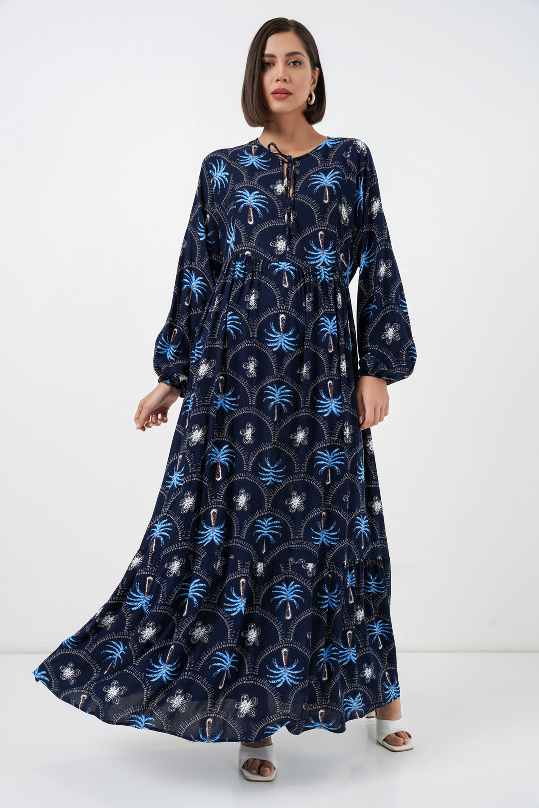 BGD Women Kadın Desenli Tesettür Elbise 2594 - Lacivert - Hyde