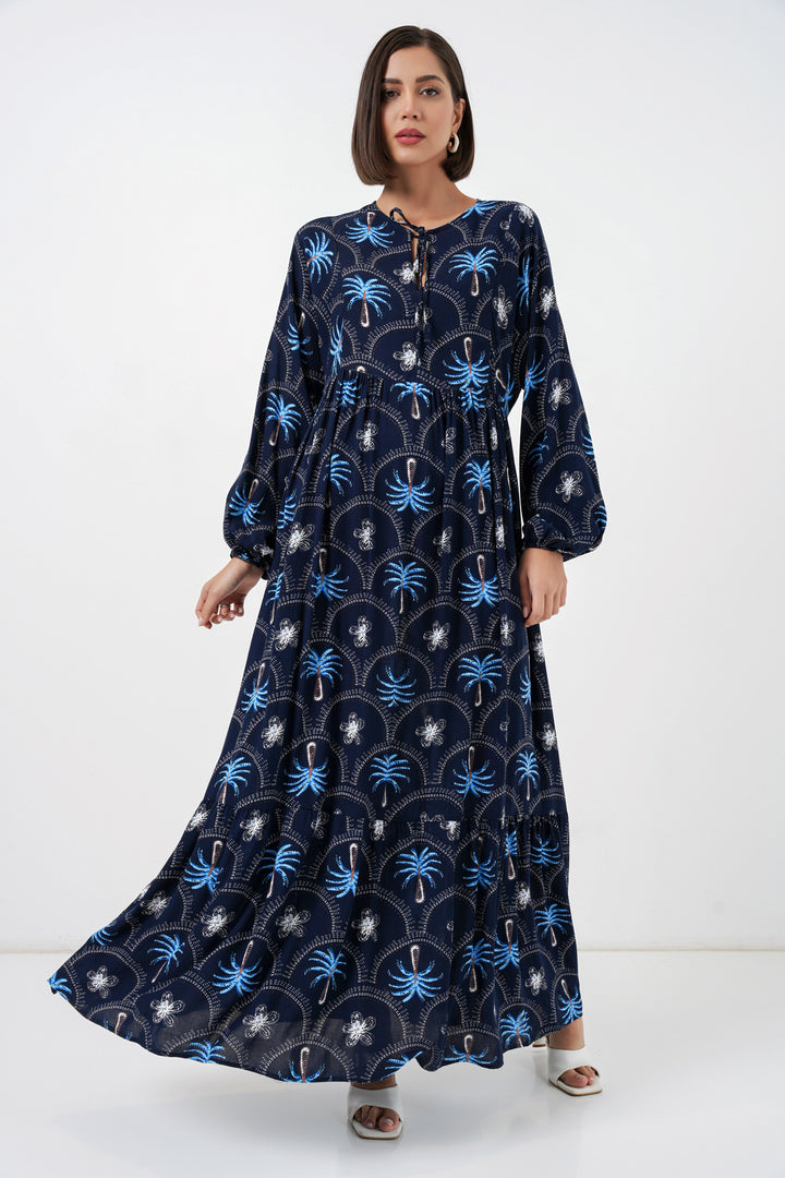 BGD Women Kadın Desenli Tesettür Elbise 2594 - Lacivert - Hyde