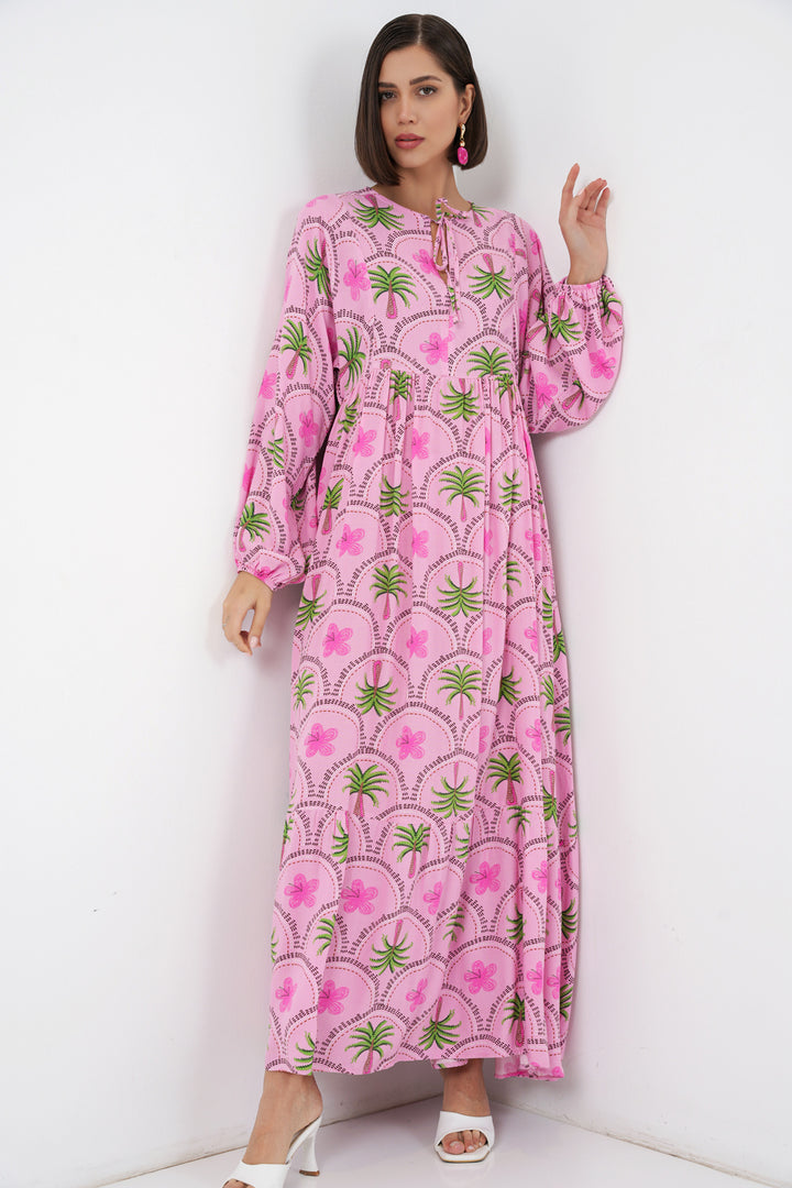 BGD Women Kadın Desenli Tesettür Elbise 2594 - Pembe - Anaheim