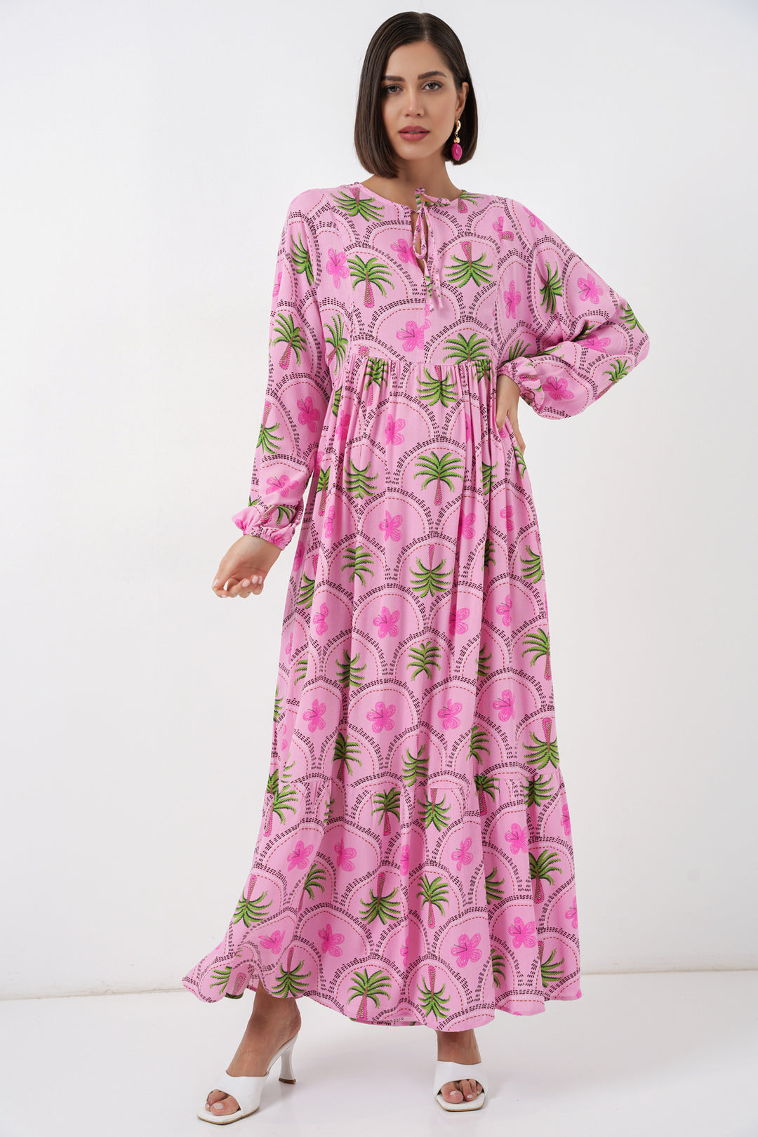 BGD Women Kadın Desenli Tesettür Elbise 2594 - Pembe - Anaheim