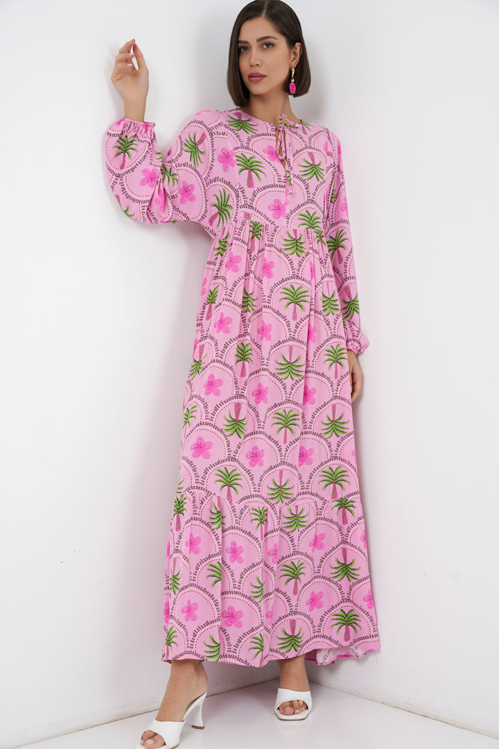BGD Women Kadın Desenli Tesettür Elbise 2594 - Pembe - Anaheim