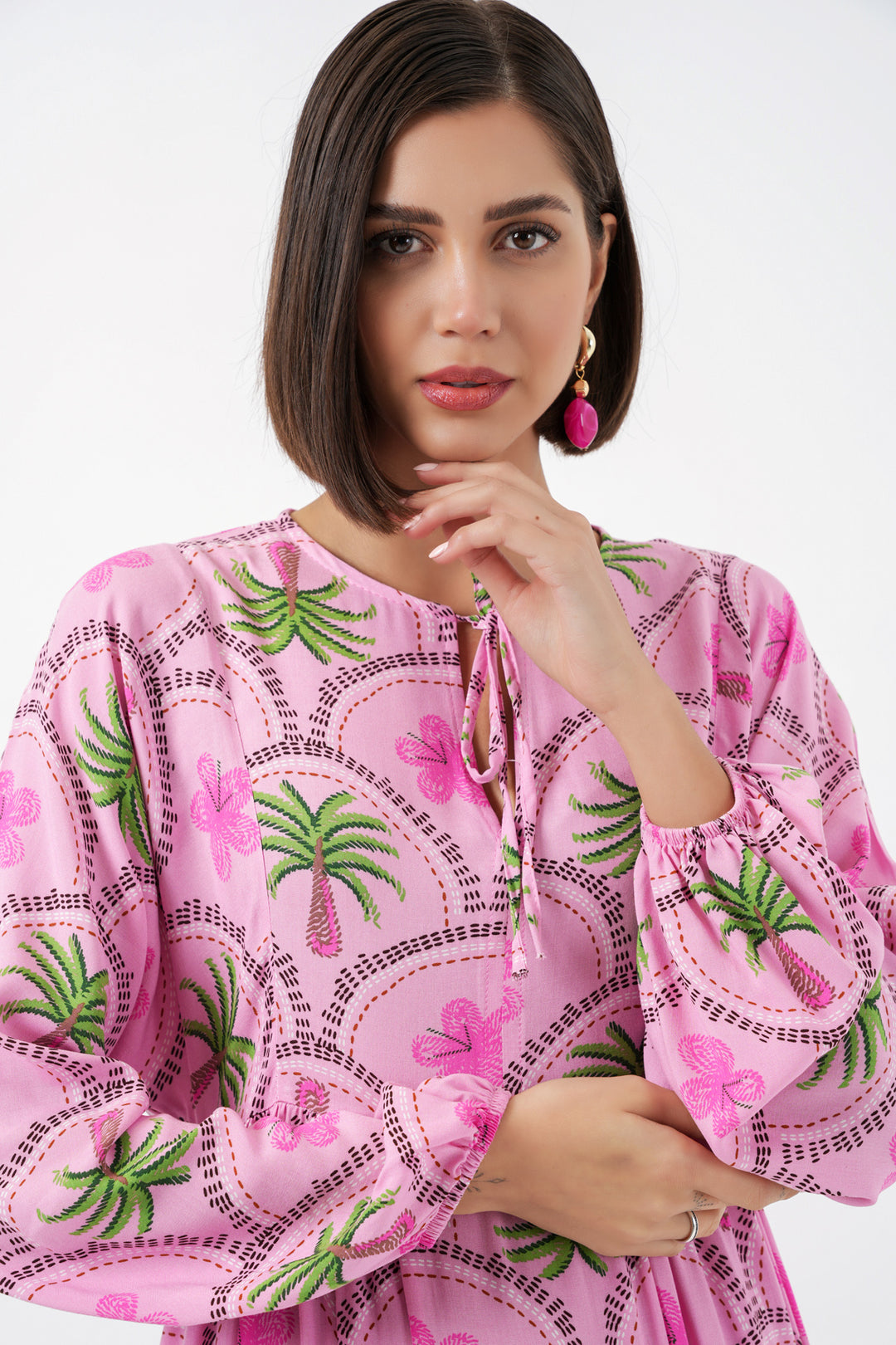 BGD Women Kadın Desenli Tesettür Elbise 2594 - Pembe - Anaheim