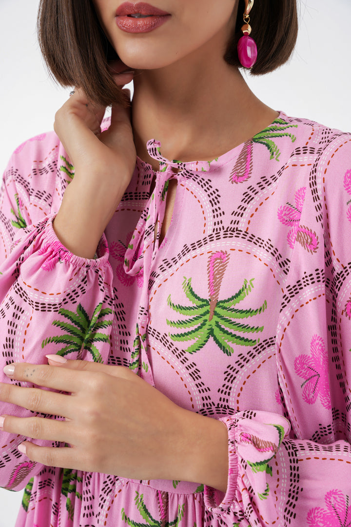 BGD Women Kadın Desenli Tesettür Elbise 2594 - Pembe - Anaheim