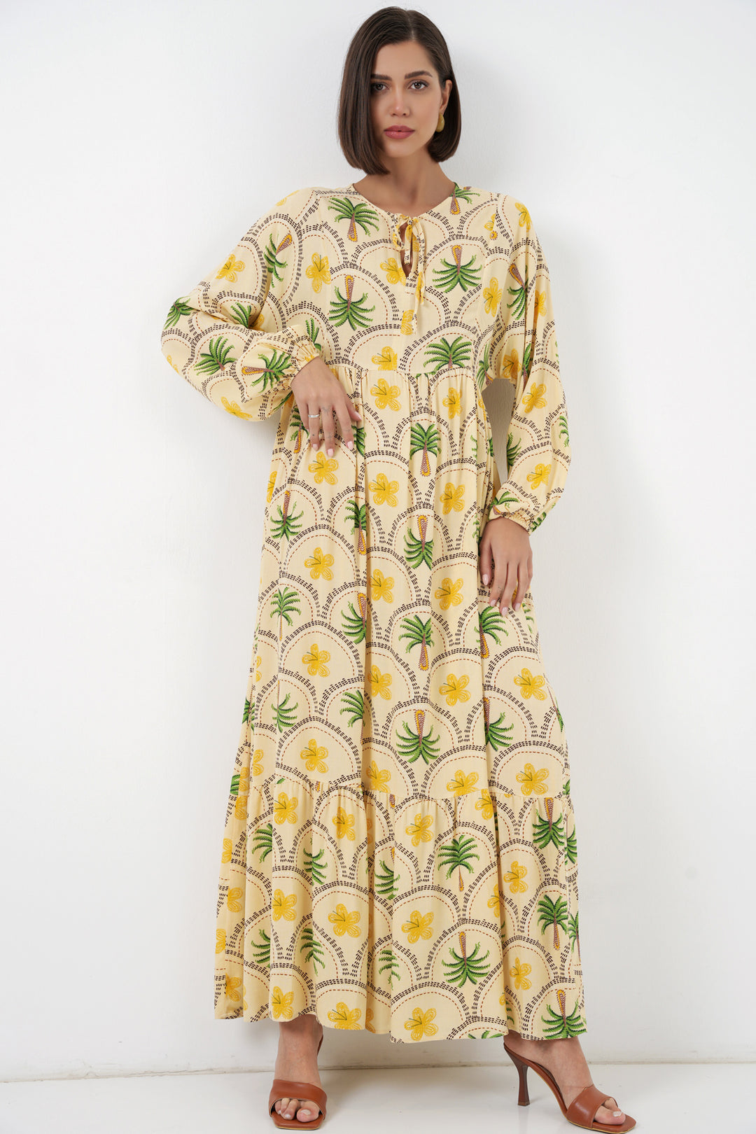BGD Women Kadın Desenli Tesettür Elbise 2594 - Sarı - Watford