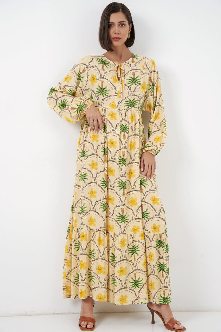 BGD Women Kadın Desenli Tesettür Elbise 2594 - Sarı - Watford