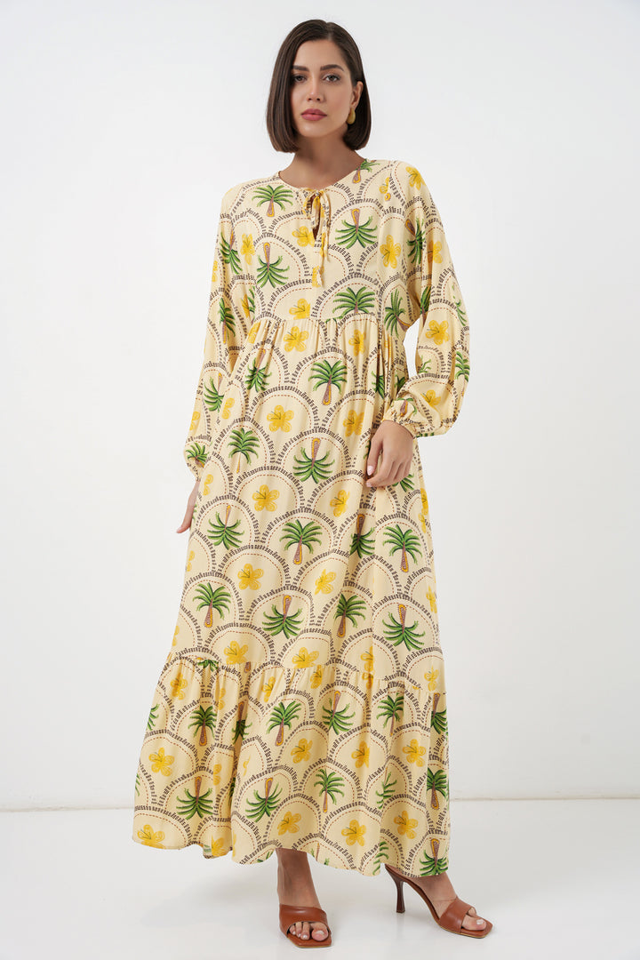 BGD Women Kadın Desenli Tesettür Elbise 2594 - Sarı - Watford