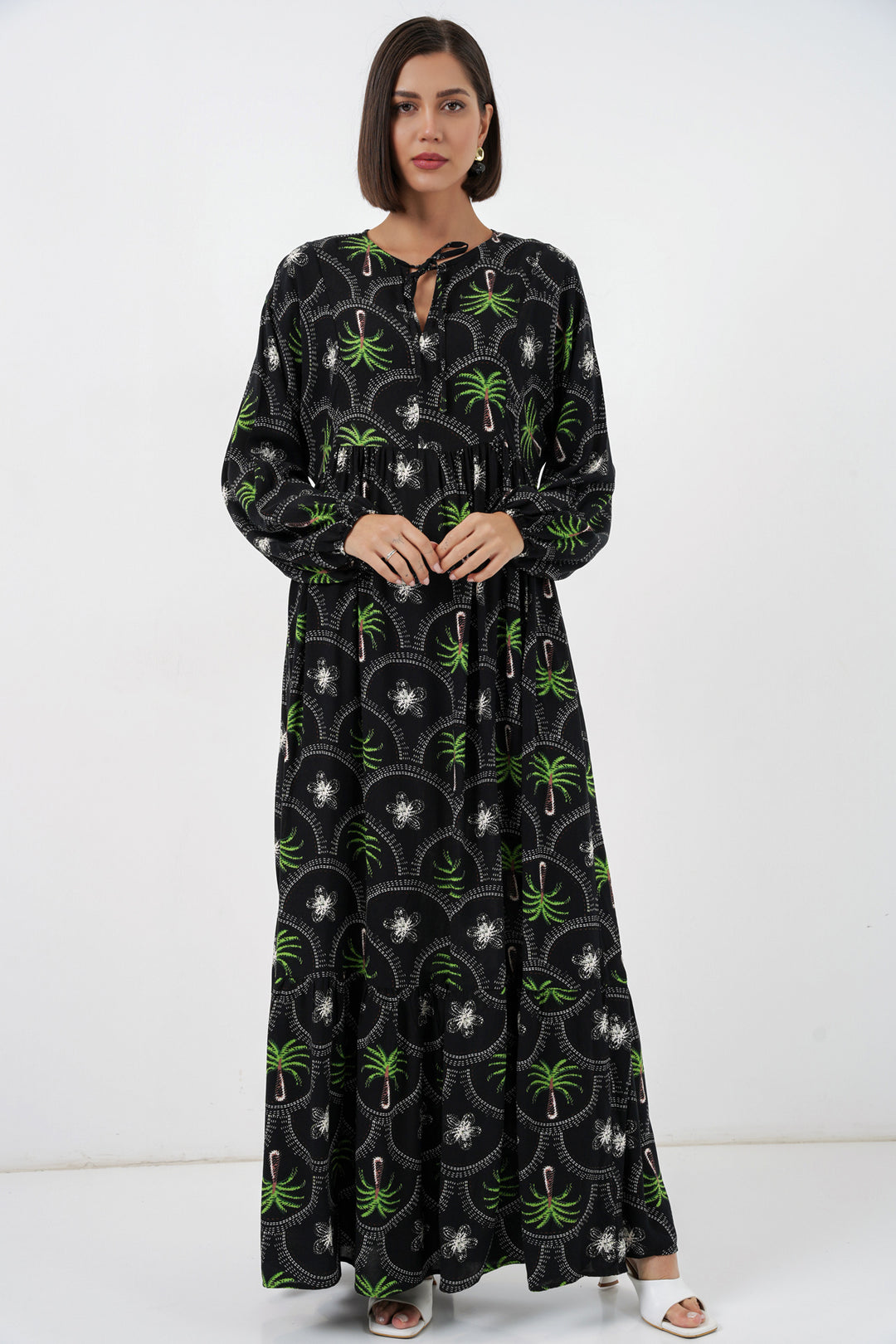 BGD Women Kadın Desenli Tesettür Elbise 2594 - Siyah - Padova