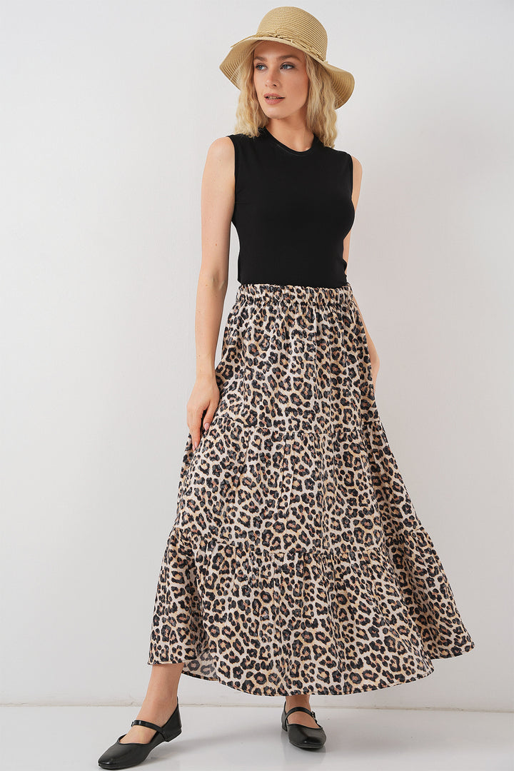 BGD Women Woman Patterned Long Skirt 8053 - C. Brown - Dallas