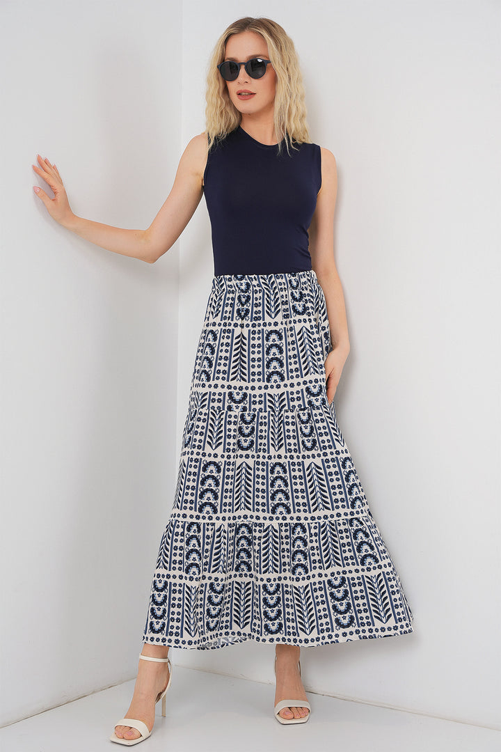 BGD Women Woman Patterned Long Skirt 8053 - Cream - Lake Stevens