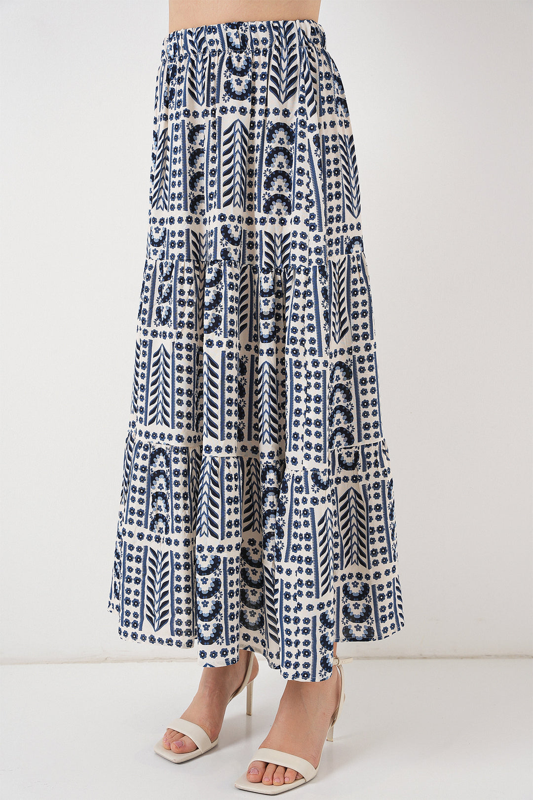 BGD Women Woman Patterned Long Skirt 8053 - Cream - Lake Stevens