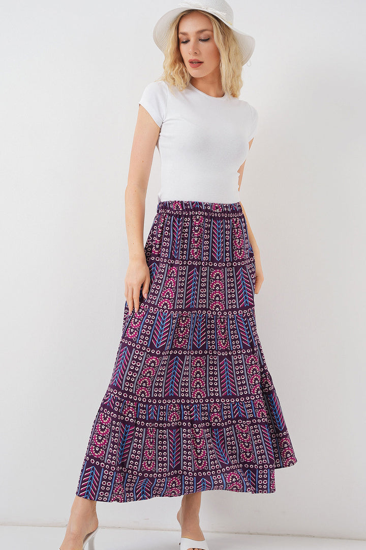 BGD Women Woman Patterned Long Skirt 8053 - Purple - Böblingen