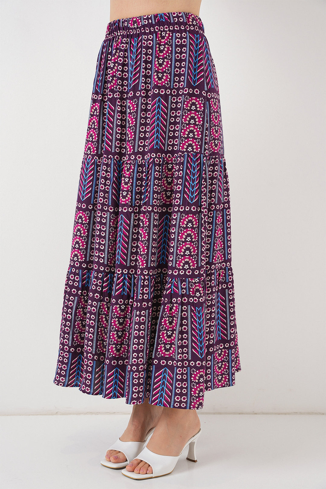 BGD Women Woman Patterned Long Skirt 8053 - Purple - Böblingen