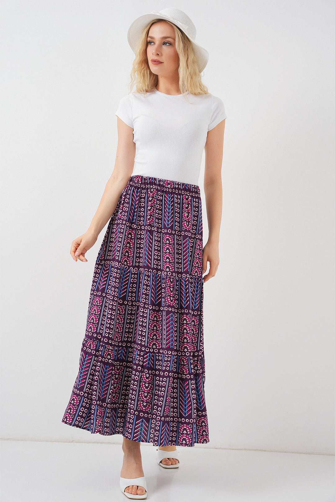 BGD Women Woman Patterned Long Skirt 8053 - Purple - Böblingen