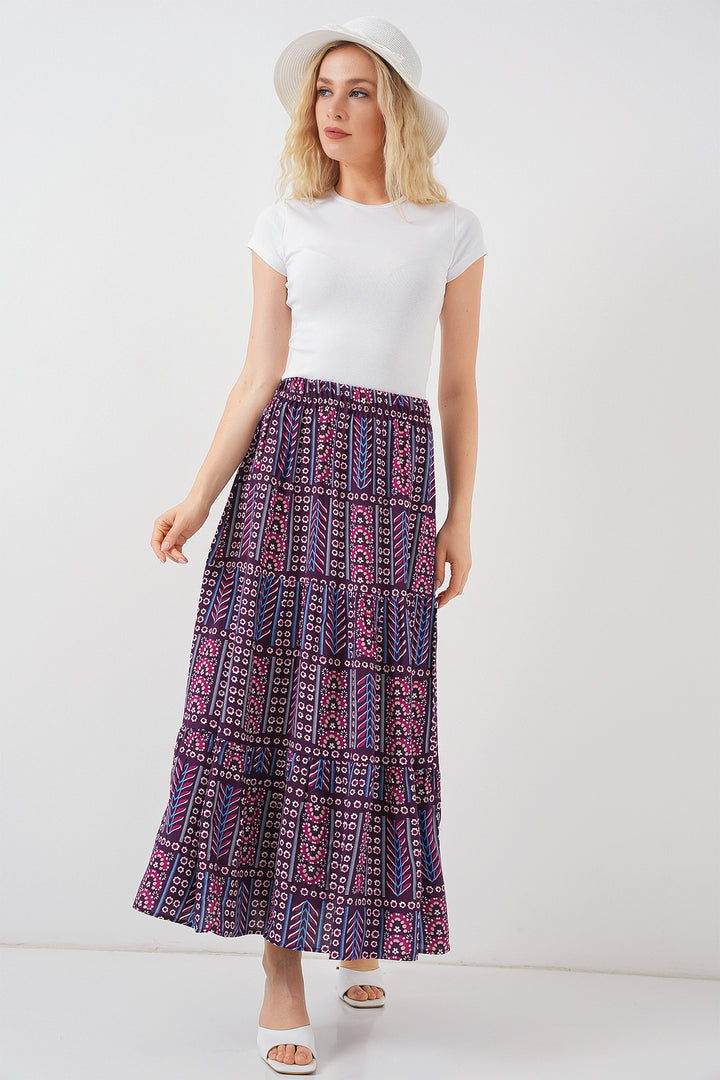 BGD Women Woman Patterned Long Skirt 8053 - Purple - Böblingen