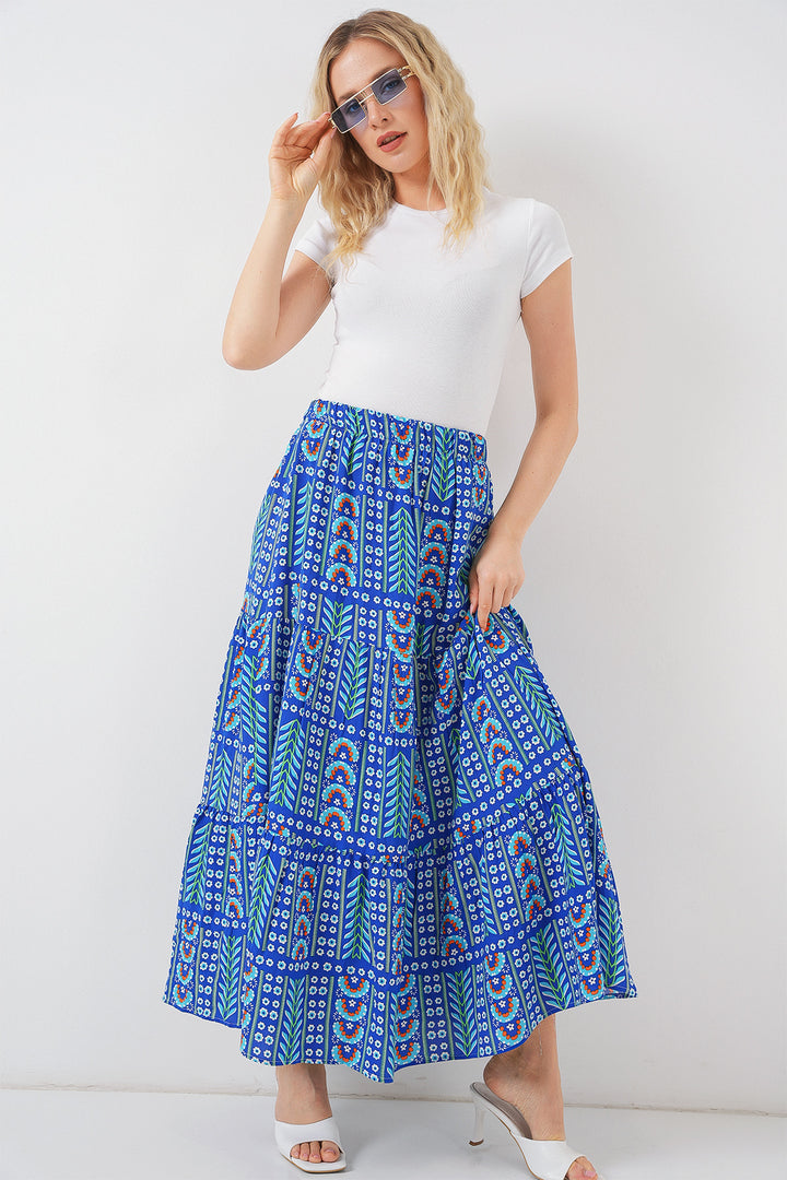 BGD Women Woman Patterned Long Skirt 8053 - Blue - Vitry-sur-Seine