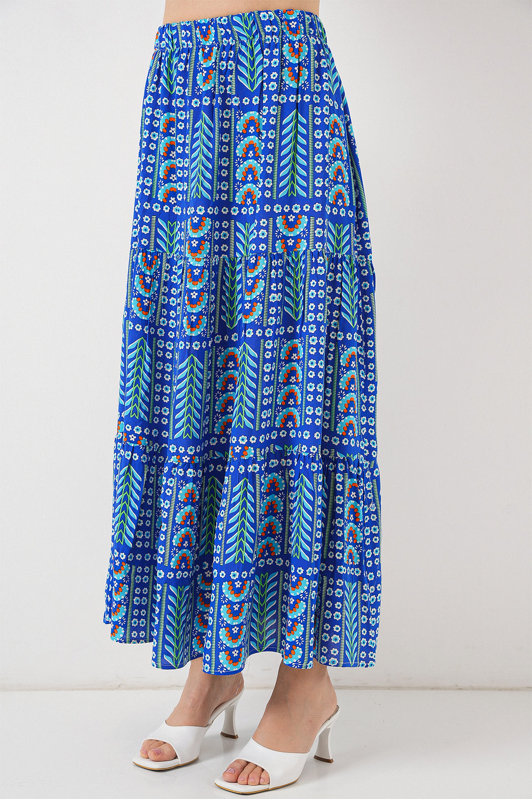 BGD Women Woman Patterned Long Skirt 8053 - Blue - Vitry-sur-Seine