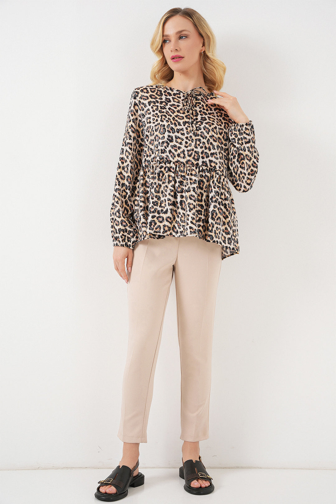 BGD Women Woman Patterned Long Sleeve Blouse 970 - Dark Brown - Villefranche-sur-Saône