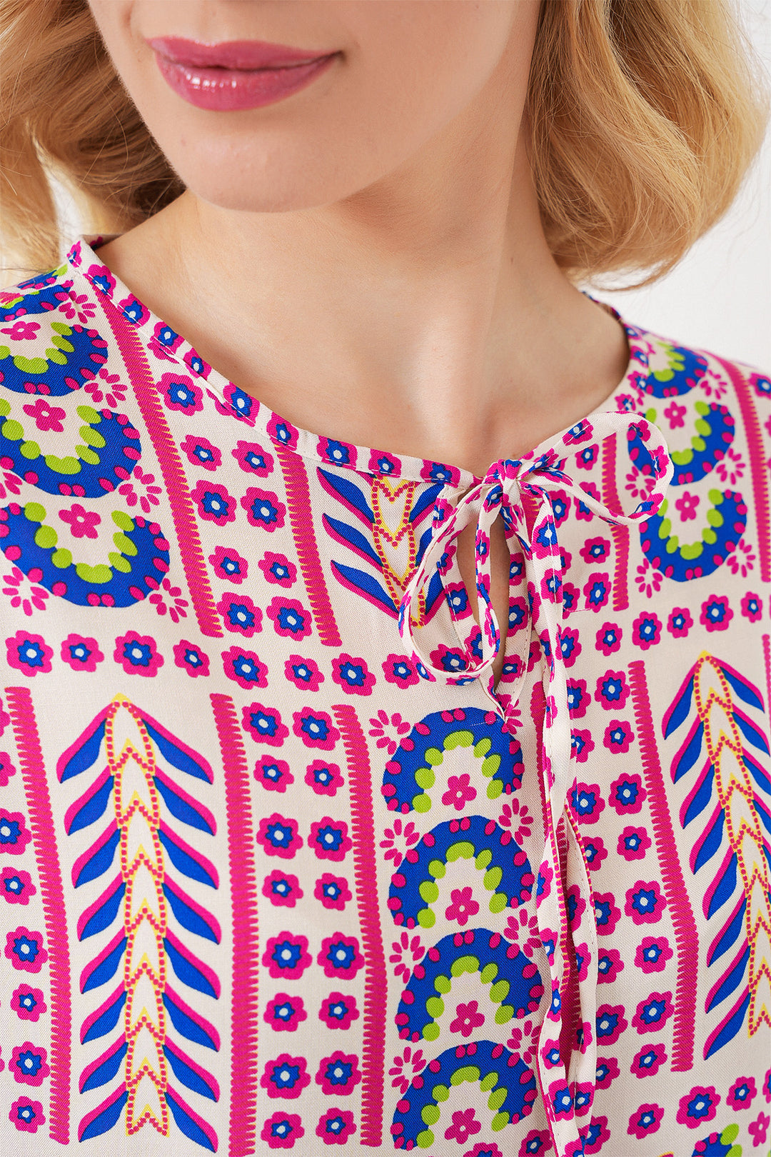 BGD Women Woman Patterned Long Sleeve Blouse 970 - Fuchsia - Valley Stream