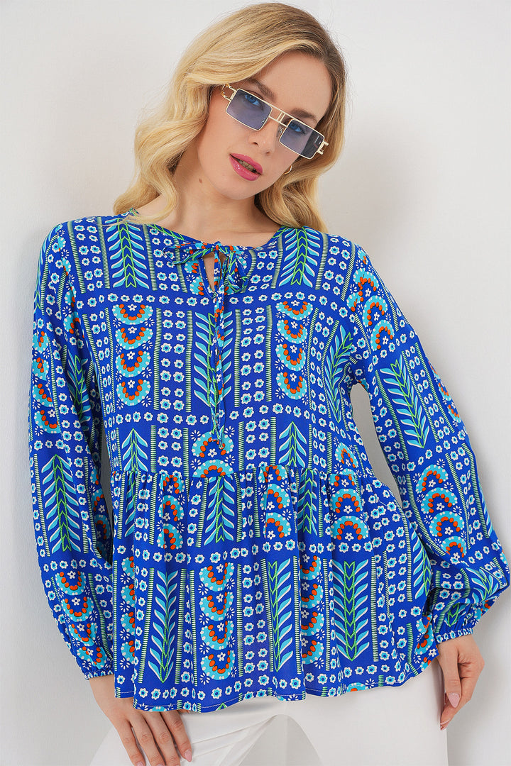 BGD Women Woman Patterned Long Sleeve Blouse 970 - Saks - Saginaw