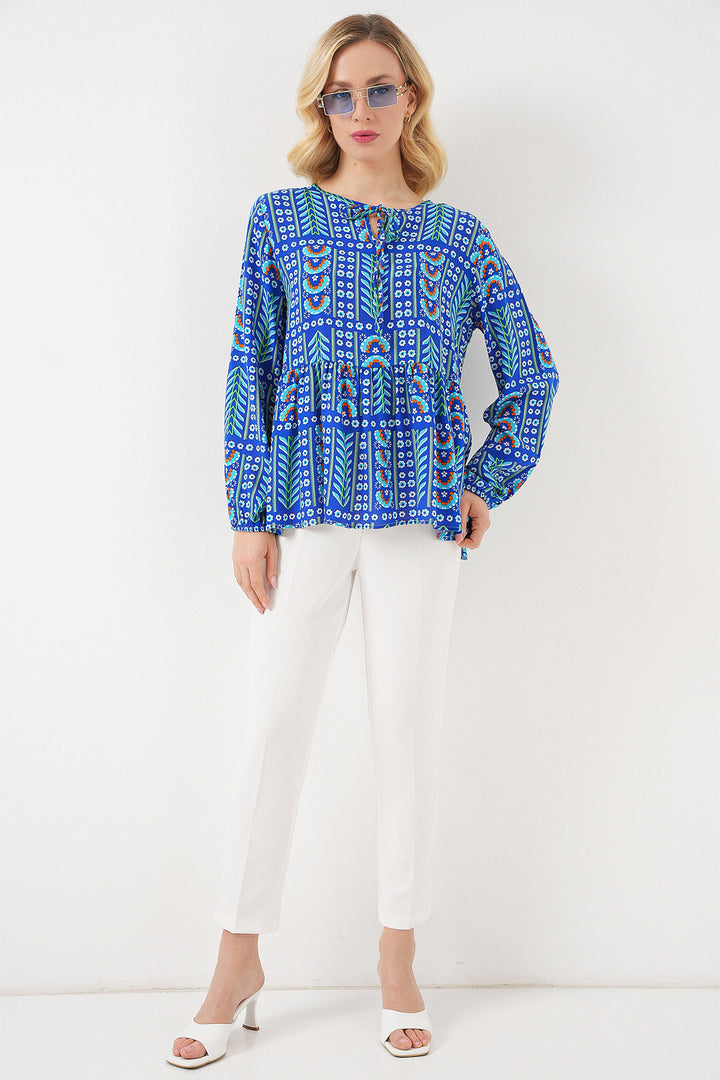 BGD Women Woman Patterned Long Sleeve Blouse 970 - Saks - Saginaw
