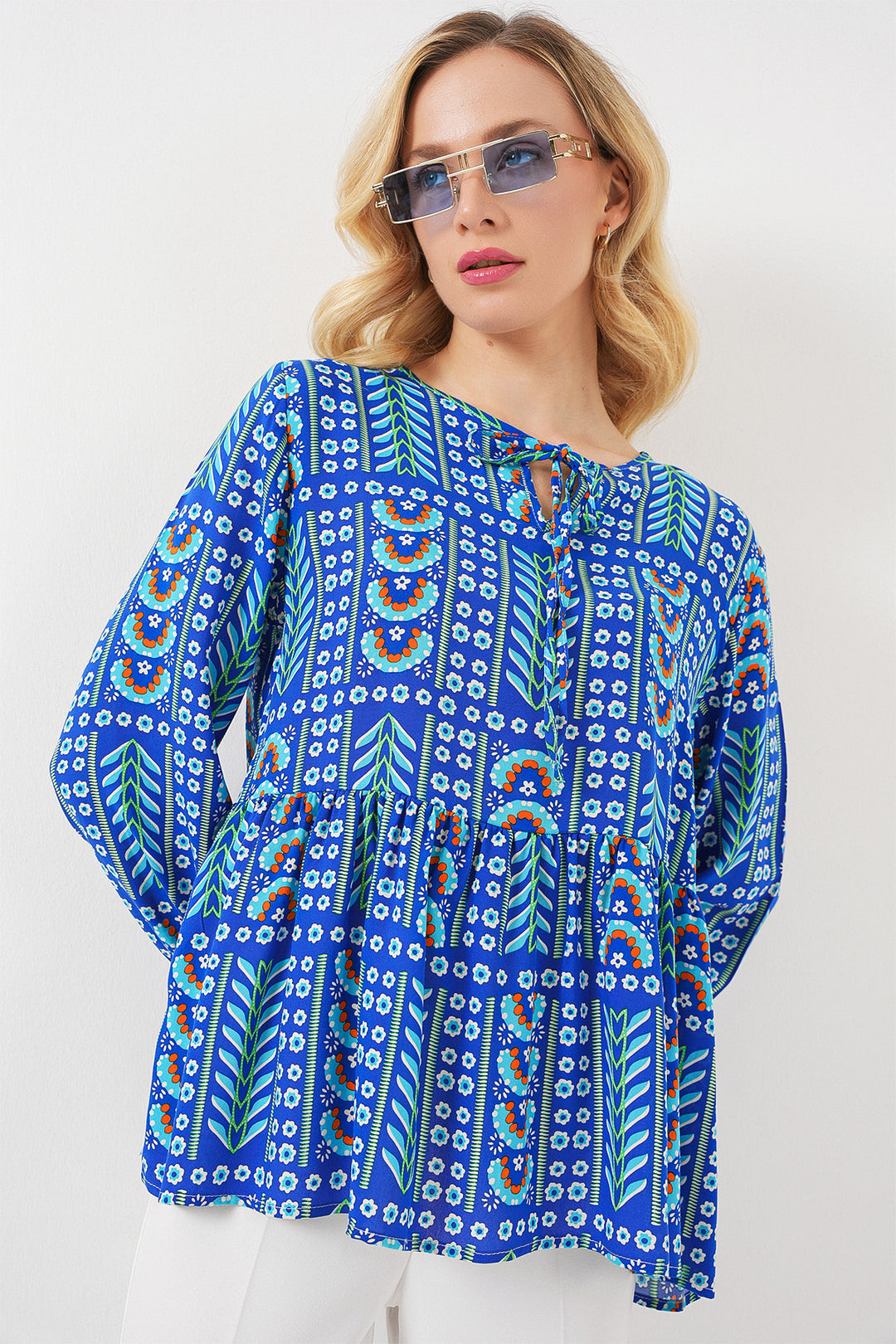 BGD Women Woman Patterned Long Sleeve Blouse 970 - Saks - Saginaw