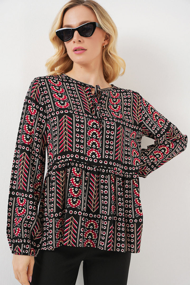 BGD Women Woman Patterned Long Sleeve Blouse 970 - Black - Las Rozas de Madrid