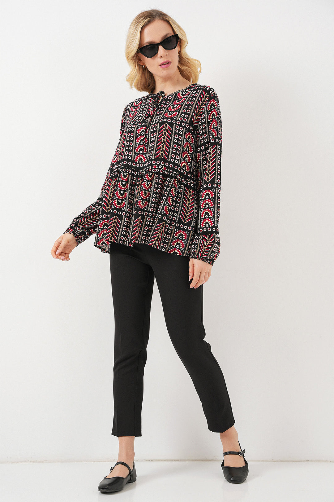 BGD Women Woman Patterned Long Sleeve Blouse 970 - Black - Las Rozas de Madrid