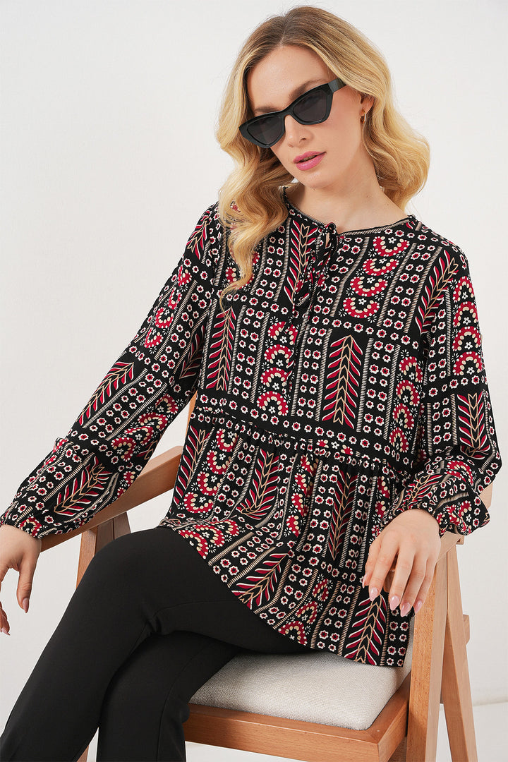 BGD Women Woman Patterned Long Sleeve Blouse 970 - Black - Las Rozas de Madrid