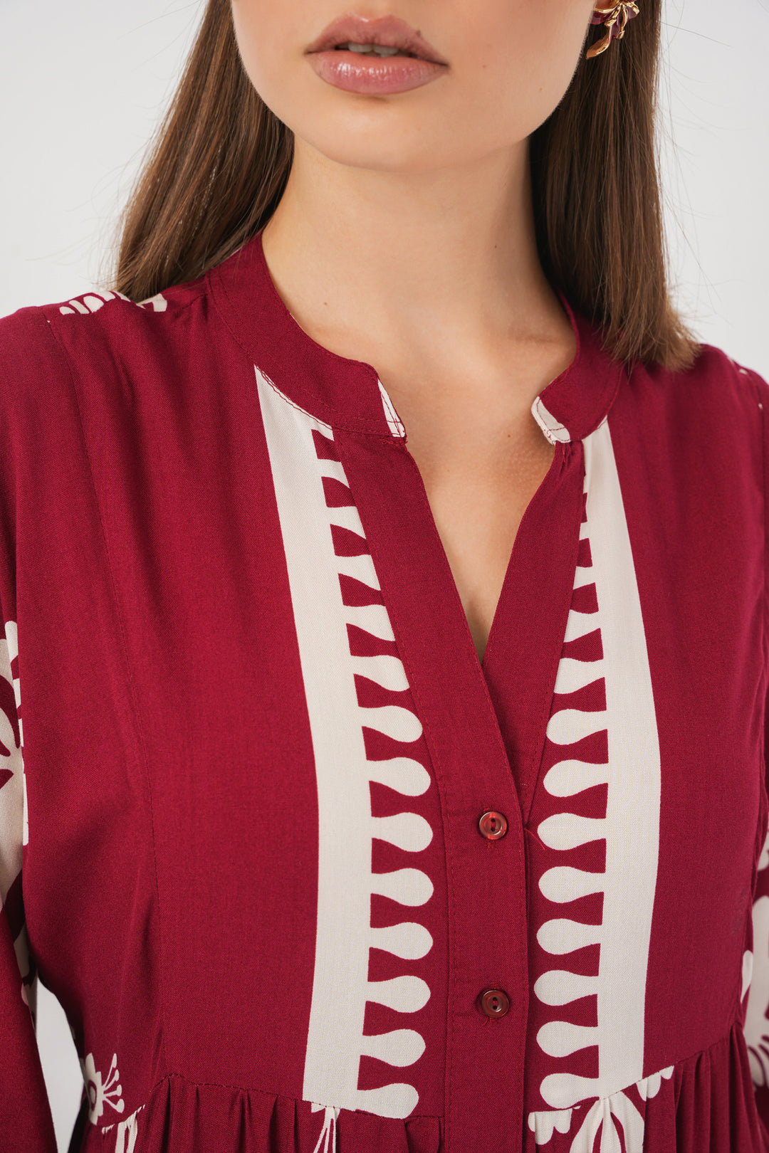BGD Women Woman Patterned Long Hijab Dress 2585 - A.Burgundy - Provo
