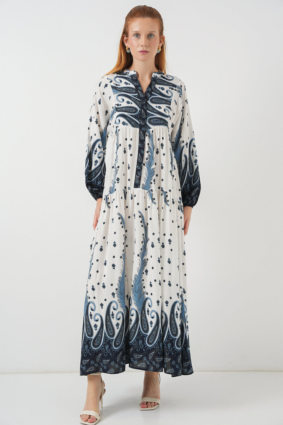 BGD Women Woman Patterned Long Hijab Dress 2585 - Navy Blue - Horlivka
