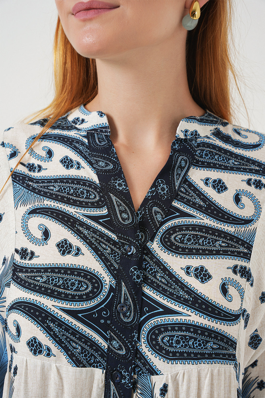 BGD Women Woman Patterned Long Hijab Dress 2585 - Navy Blue - Horlivka
