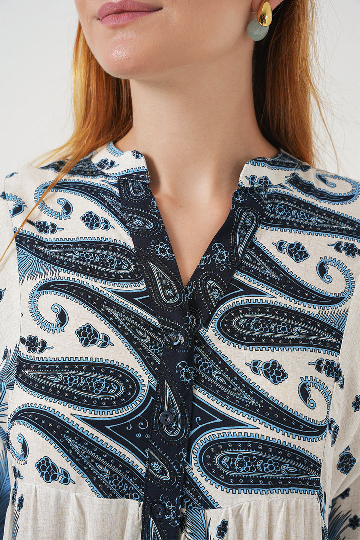 BGD Women Woman Patterned Long Hijab Dress 2585 - Navy Blue - Horlivka