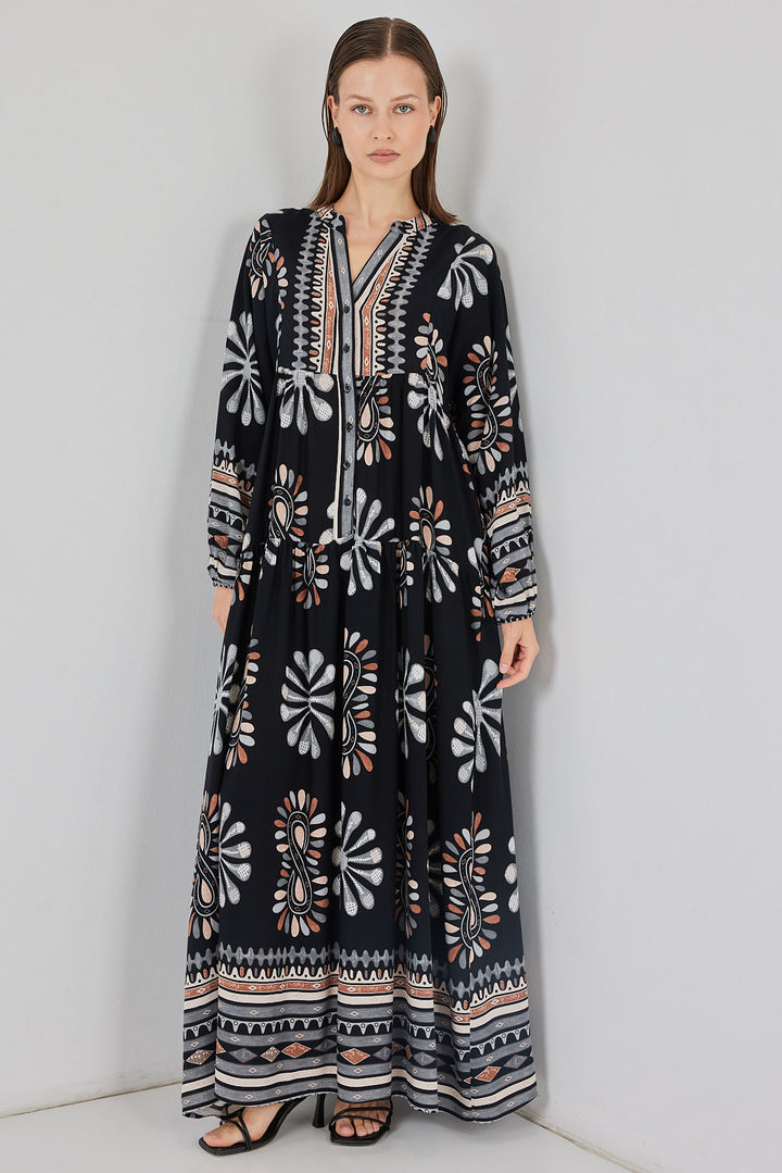 BGD Women Woman Patterned Long Hijab Dress 2585 - Black - Castrop-Rauxel
