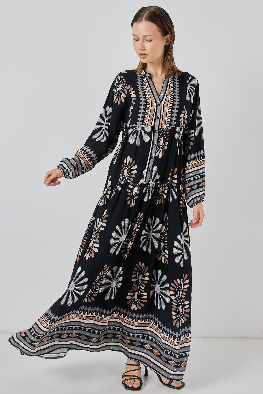 BGD Women Woman Patterned Long Hijab Dress 2585 - Black - Castrop-Rauxel