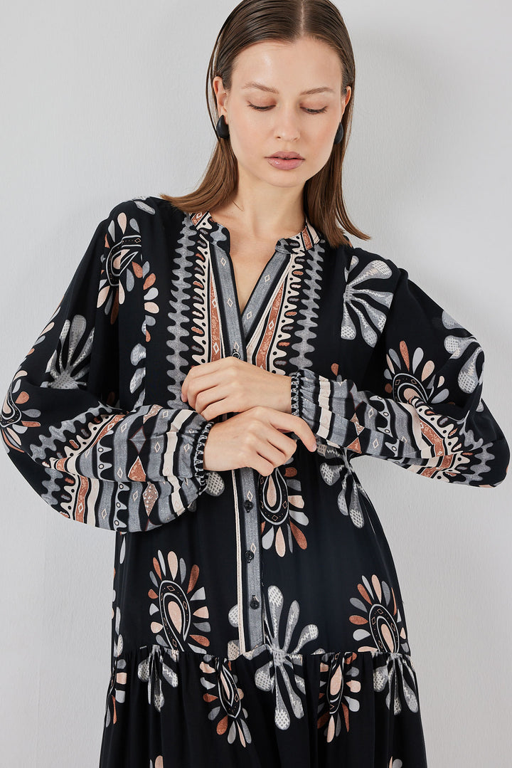 BGD Women Woman Patterned Long Hijab Dress 2585 - Black - Castrop-Rauxel