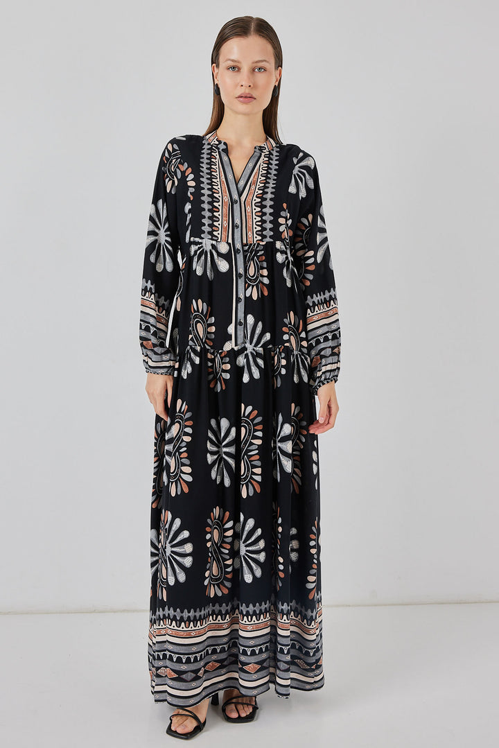 BGD Women Woman Patterned Long Hijab Dress 2585 - Black - Castrop-Rauxel