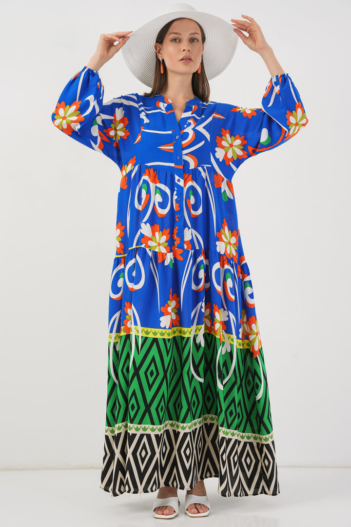 BGD Women Woman Patterned Long Hijab Dress 2585 - A.Orange - Buffalo Grove