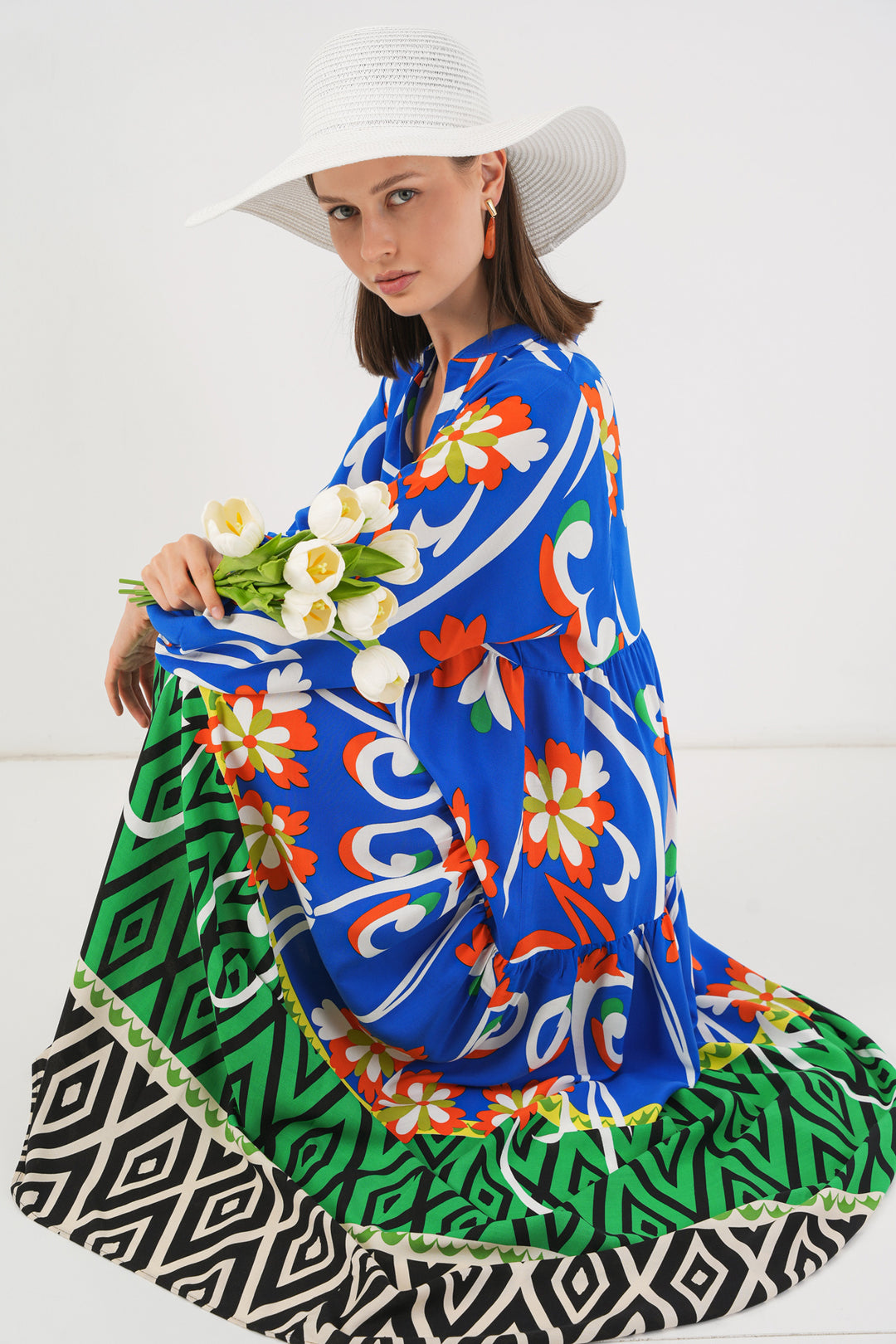 BGD Women Woman Patterned Long Hijab Dress 2585 - A.Orange - Newcastle